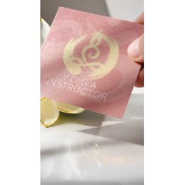 ヨガインストラクターシルバー金ゴールド瞑想ポーズZEN OM スクエア名刺