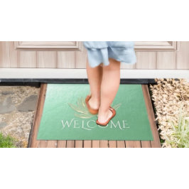 ヨガインストラクタースタジオウェルカムグリーン金ゴールドロータス ドアマット