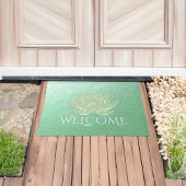 ヨガインストラクタースタジオウェルカムグリーン金ゴールドロータス ドアマット