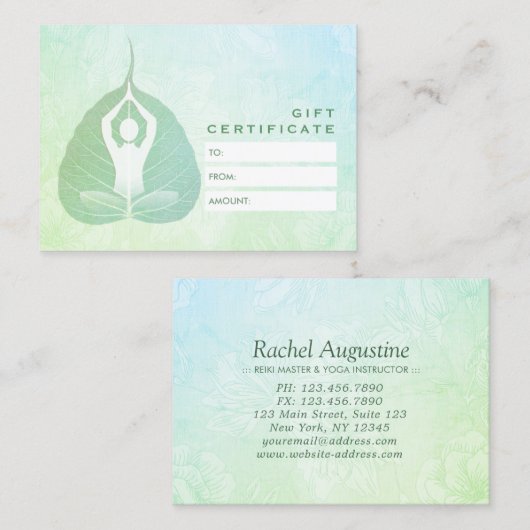 ヨガインストラクタースタジオギフト証明書菩提葉 割引カード (正面/裏面)