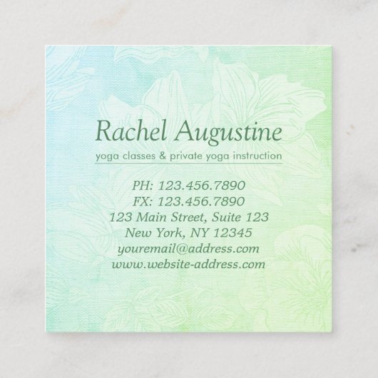 ヨガインストラクタースタジオメディテーションポーズボディリーフ スクエア名刺 (裏面)