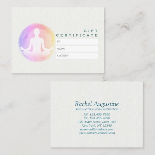 ヨガインストラクタースタジオメディテーション商品券 割引カード (正面/裏面)