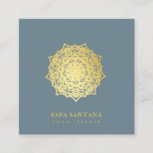 ヨガインストラクターダスティブルーアンド金ゴールドマンダラ スクエア名刺 (正面)