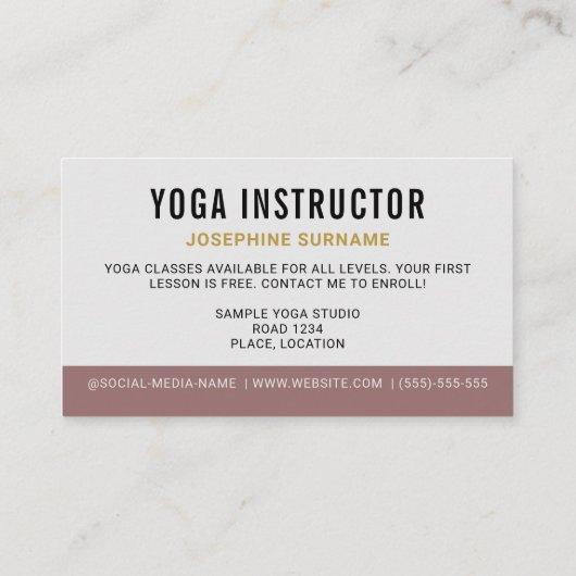 ヨガインストラクターダンサーポーズメディテーション先生 名刺 (裏面)