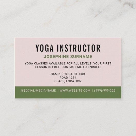 ヨガインストラクターツリーポーズバランスフィットネストレーナー 名刺 (裏面)