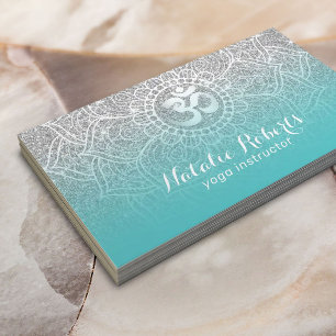 ヨガインストラクターティール（緑がかった色）&シルバーグリッターマンダラ 名刺