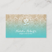 ヨガインストラクターティール(緑がかった色)金ゴールドグリッターフローラ曼荼羅 名刺 (正面)