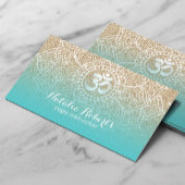 ヨガインストラクターティール（緑がかった色）金ゴールドグリッターフローラ曼荼羅 名刺