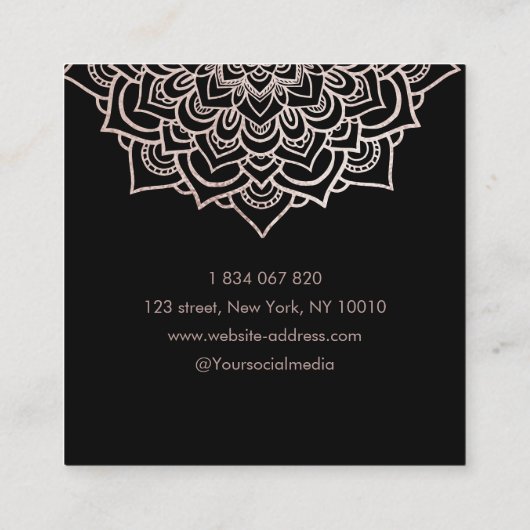 ヨガインストラクターバラ金ゴールドグリッターマンダラ スクエア名刺 (裏面)