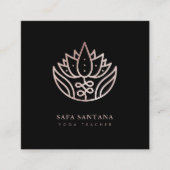 ヨガインストラクターバラ金ゴールドグリッターロータスフラワー スクエア名刺 (正面)