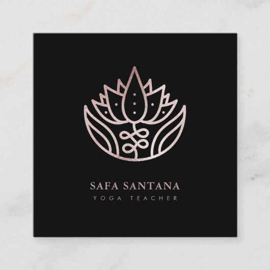 ヨガインストラクターバラ金ゴールドグリッターロータスフラワー スクエア名刺 (正面)
