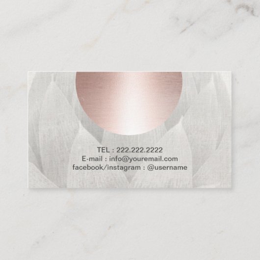 ヨガインストラクターバラ金ゴールドサークルロータスリネン 名刺 (裏面)