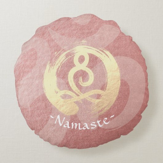 ヨガインストラクターバラ金ゴールド瞑想ポーズZEN OM ラウンドクッション (裏面)