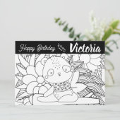 ヨガインストラクターパンダ誕生日フローラ着色 シーズンカード (スタンド正面)