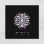 ヨガインストラクターパープルホログラフィックマンダラ スクエア名刺 (正面)