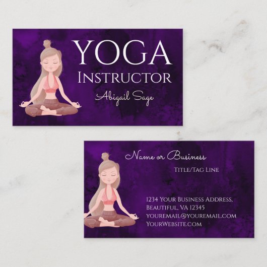 ヨガインストラクタービューティフルめい想パープルズガール 名刺 (正面/裏面)