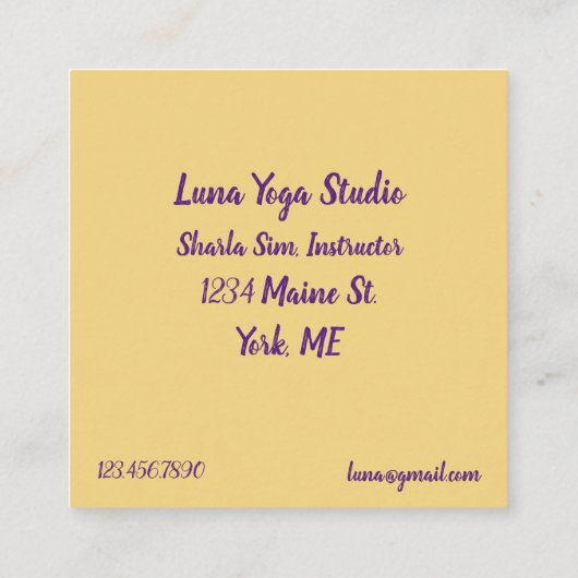 ヨガインストラクターピラツクラスロータスポーズ スクエア名刺 (裏面)