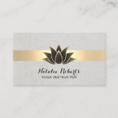 ヨガインストラクターブラックロータスストライプ金ゴールドエレガント 名刺 (正面)