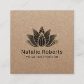 ヨガインストラクターブラックロータスフラワーヴィンテージクラフト スクエア名刺 (正面)