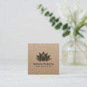 ヨガインストラクターブラックロータスフラワーヴィンテージクラフト スクエア名刺 (スタンド正面)