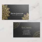 ヨガインストラクターブラック金ゴールドエンボスマンダラフローラ 名刺 (正面/裏面)