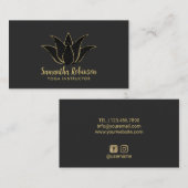 ヨガインストラクターブラック&金ゴールドロータススパサロン 名刺 (正面/裏面)