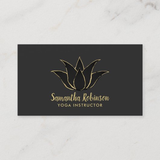 ヨガインストラクターブラック&金ゴールドロータススパサロン 名刺 (正面)