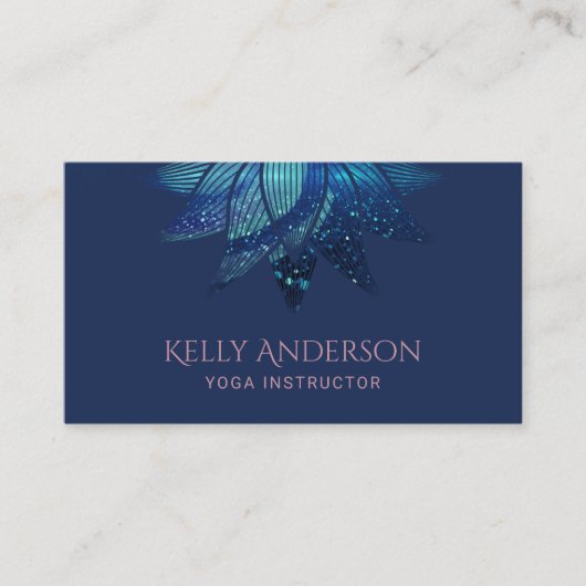 ヨガインストラクターブルーロータススターマンダラネイビー 名刺 (正面)