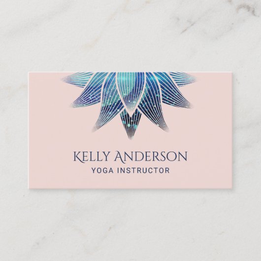 ヨガインストラクターブルーロータスフローラマンダラ赤面 名刺 (正面)