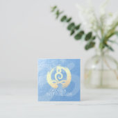 ヨガインストラクターブルー&金ゴールド瞑想ポーズZEN OM スクエア名刺 (スタンド正面)