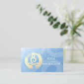ヨガインストラクターブルー&金ゴールド瞑想ポーズZEN OM 名刺 (スタンド正面)