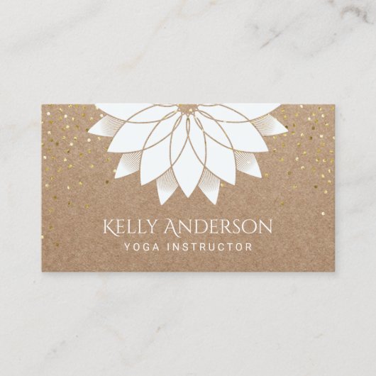 ヨガインストラクターホワイトロータスフローラ素朴クラフト 名刺 (正面)
