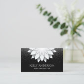 ヨガインストラクターホワイトロータスマンダラブラックグリッター 名刺 (スタンド正面)