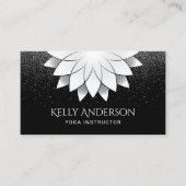 ヨガインストラクターホワイトロータスマンダラブラックグリッター 名刺 (正面)