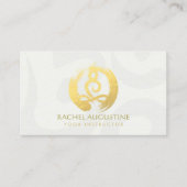 ヨガインストラクターホワイト金ゴールド瞑想ポーズゼンルーム 名刺 (正面)