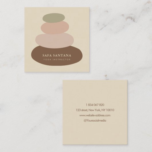 ヨガインストラクターマッサージゼンストーンズ素朴 スクエア名刺 (正面/裏面)