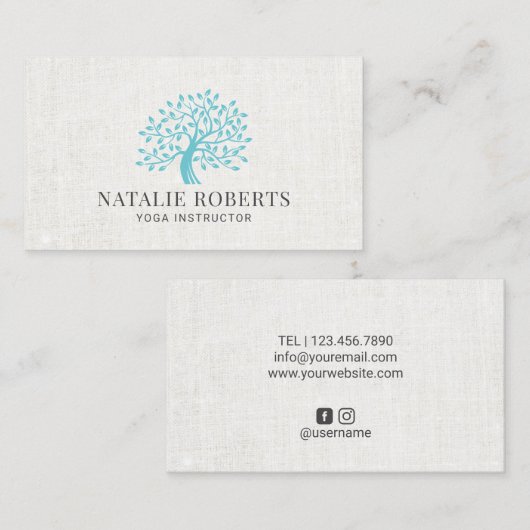 ヨガインストラクターミニマリストグリーンツエレガントリー 名刺 (正面/裏面)