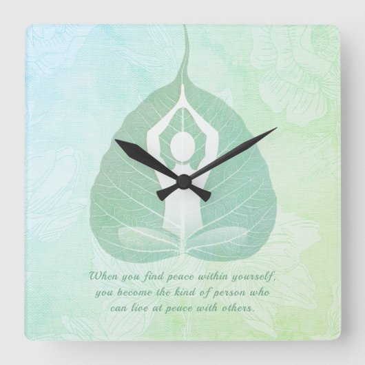 ヨガインストラクターメディテーションポーズボディリーフ引用文  スクエア壁時計 (正面)
