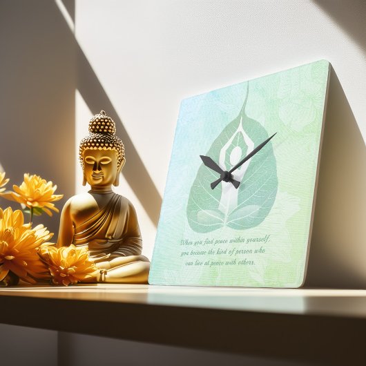 ヨガインストラクターメディテーションポーズボディリーフ引用文  スクエア壁時計