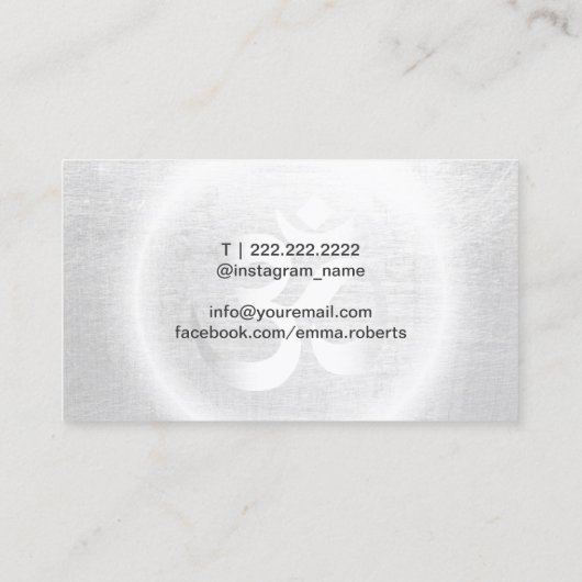 ヨガインストラクターモダンシルバーオムサイン 名刺 (裏面)