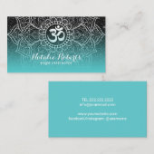 ヨガインストラクターモダンティール(緑がかった色)ブラックグリッターマンダラ 名刺 (正面/裏面)