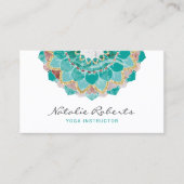 ヨガインストラクターモダンティール(緑がかった色)金ゴールドマンダラフラワー 名刺 (正面)