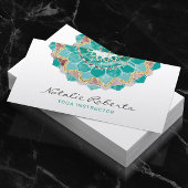 ヨガインストラクターモダンティール（緑がかった色）金ゴールドマンダラフラワー 名刺