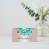 ヨガインストラクターモダンバラ金ゴールドティール(緑がかった色)曼荼羅 名刺 (スタンド正面)