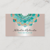 ヨガインストラクターモダンバラ金ゴールドティール(緑がかった色)曼荼羅 名刺 (正面)