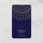 ヨガインストラクターモダンミッドナイトブルー金ゴールドマンダラ 名刺 (正面)