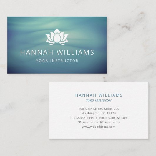 ヨガインストラクターモダンロータスブルービジネスカード 名刺 (正面/裏面)