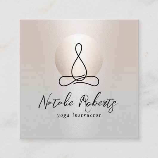 ヨガインストラクターモダン金ゴールドサークエレガントスシルバー スクエア名刺 (正面)