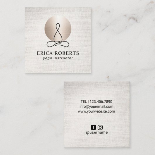 ヨガインストラクターモダン金ゴールドサークルリエレガントネン スクエア名刺 (正面/裏面)