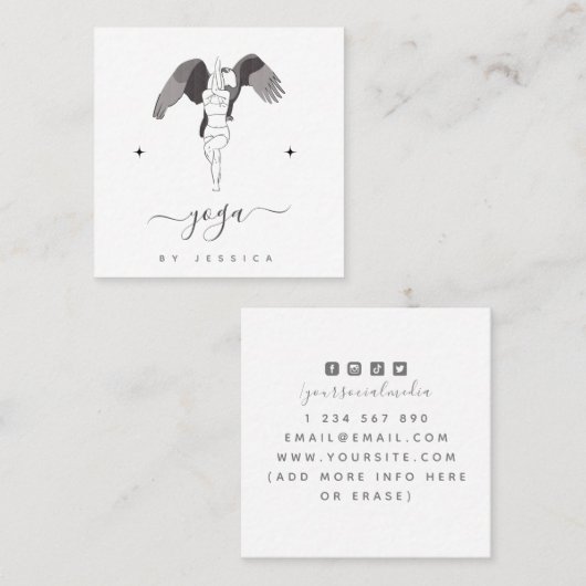 ヨガインストラクターヨギ&イーグルポーズスパークルエレガント スクエア名刺 (正面/裏面)